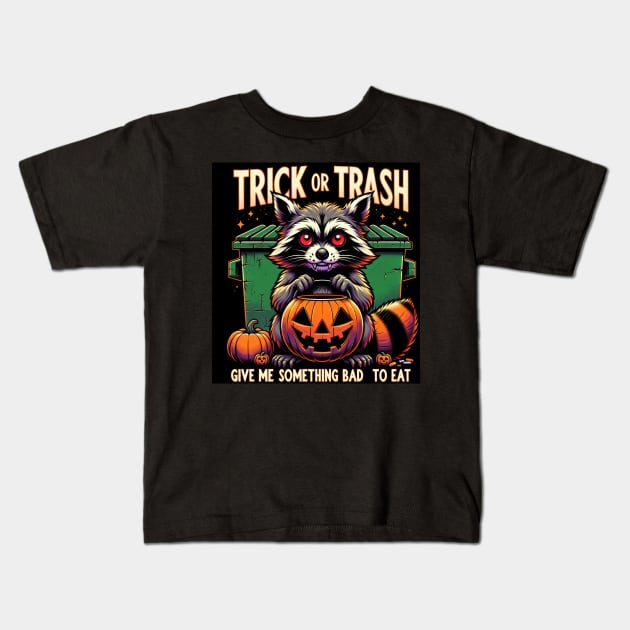 Trick Or Trash: Halloween Dracula Racoon Kids T-Shirt by TooplesArt